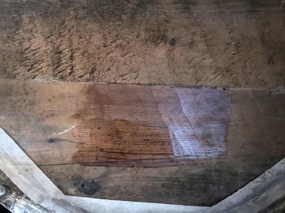 Irish Regency Convex Mirror Signed Arthur Williams showing wooden backboard with signature and date inscription.