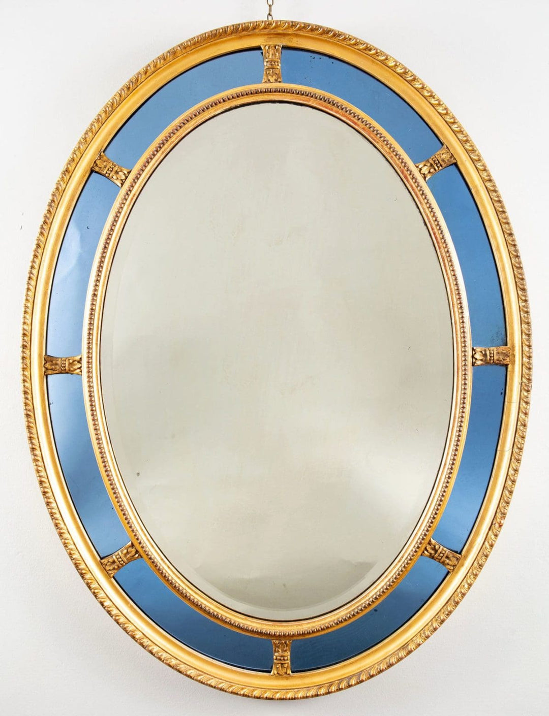 Victorian Oval Blue Glass and Giltwood Border Mirror