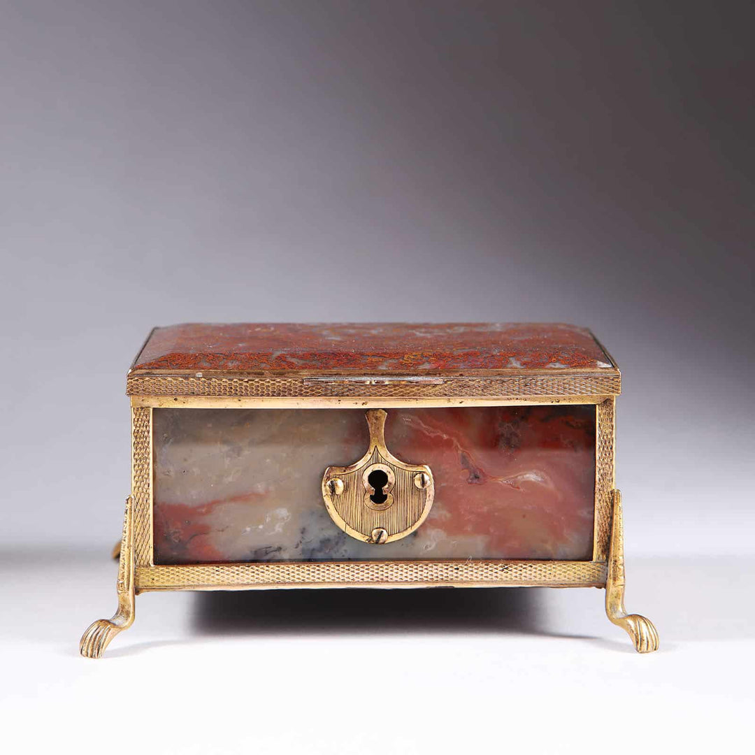 German 19th-Century Polished Agate and Gilt Brass Mounted Box