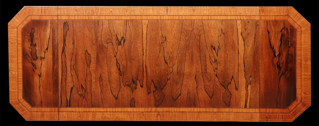 George III Rosewood & Kingwood Sofa Table top view showing rich wood grain and octagonal edges circa 1820 British Isles.