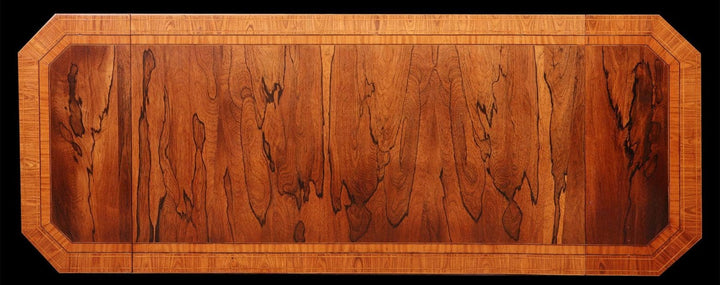 George III Rosewood & Kingwood Sofa Table top view showing rich wood grain and octagonal edges circa 1820 British Isles.