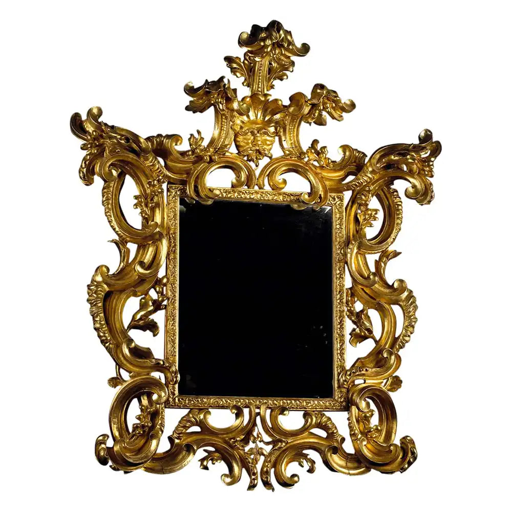 Central Italian 17th Century Baroque Giltwood Mirror 161x136cm