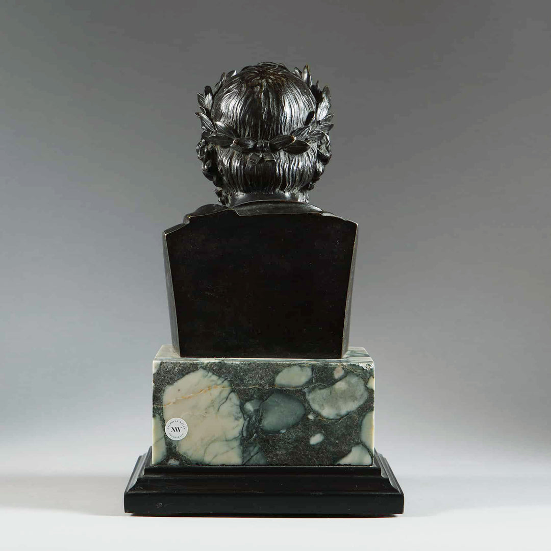 Bronze Bust of Homer showing the back with laurel wreath on marble base, Grand Tour antique circa 1830.