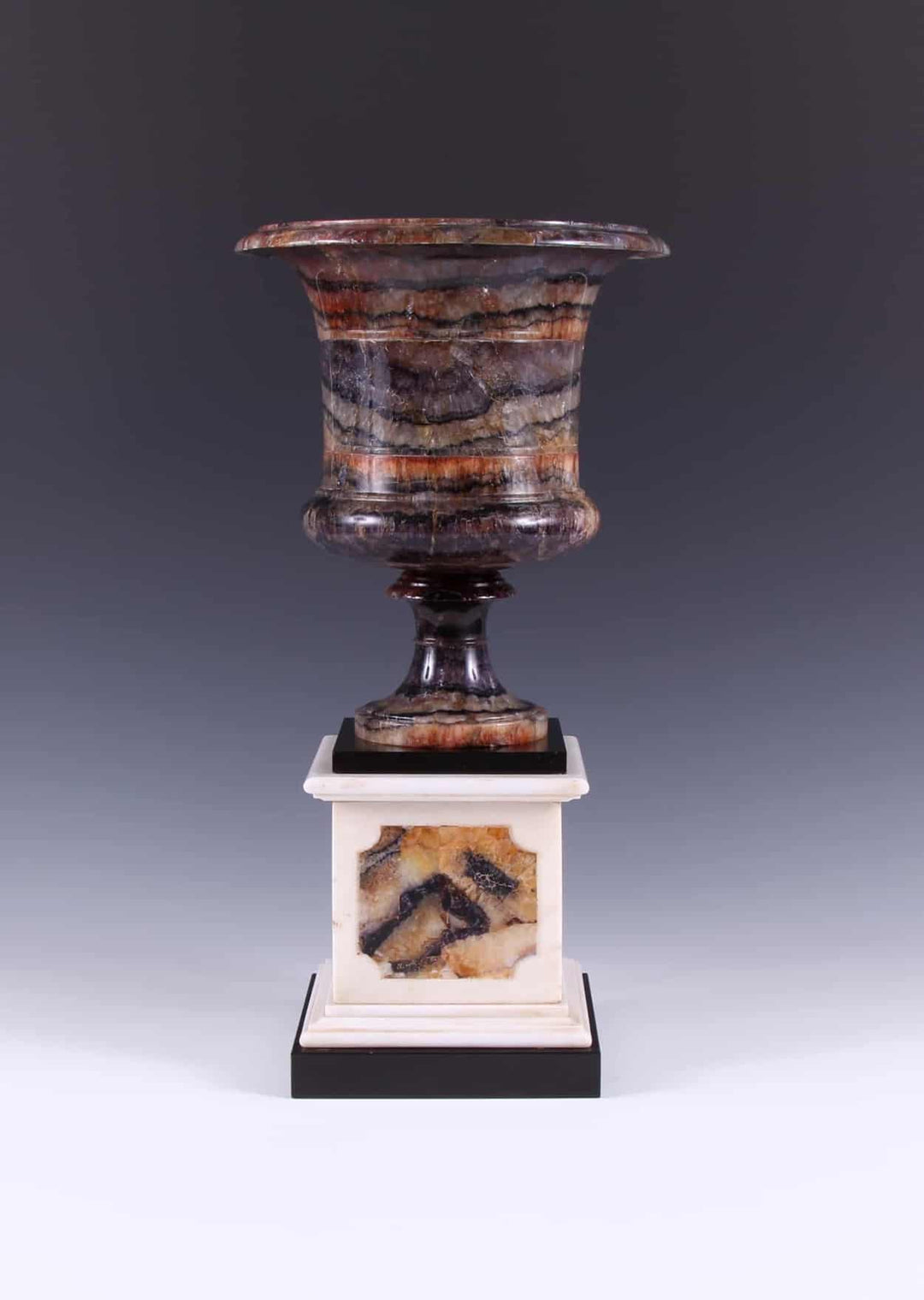 Rare George III Blue John Campana Vase On Pedestal, Attributed To James Shore