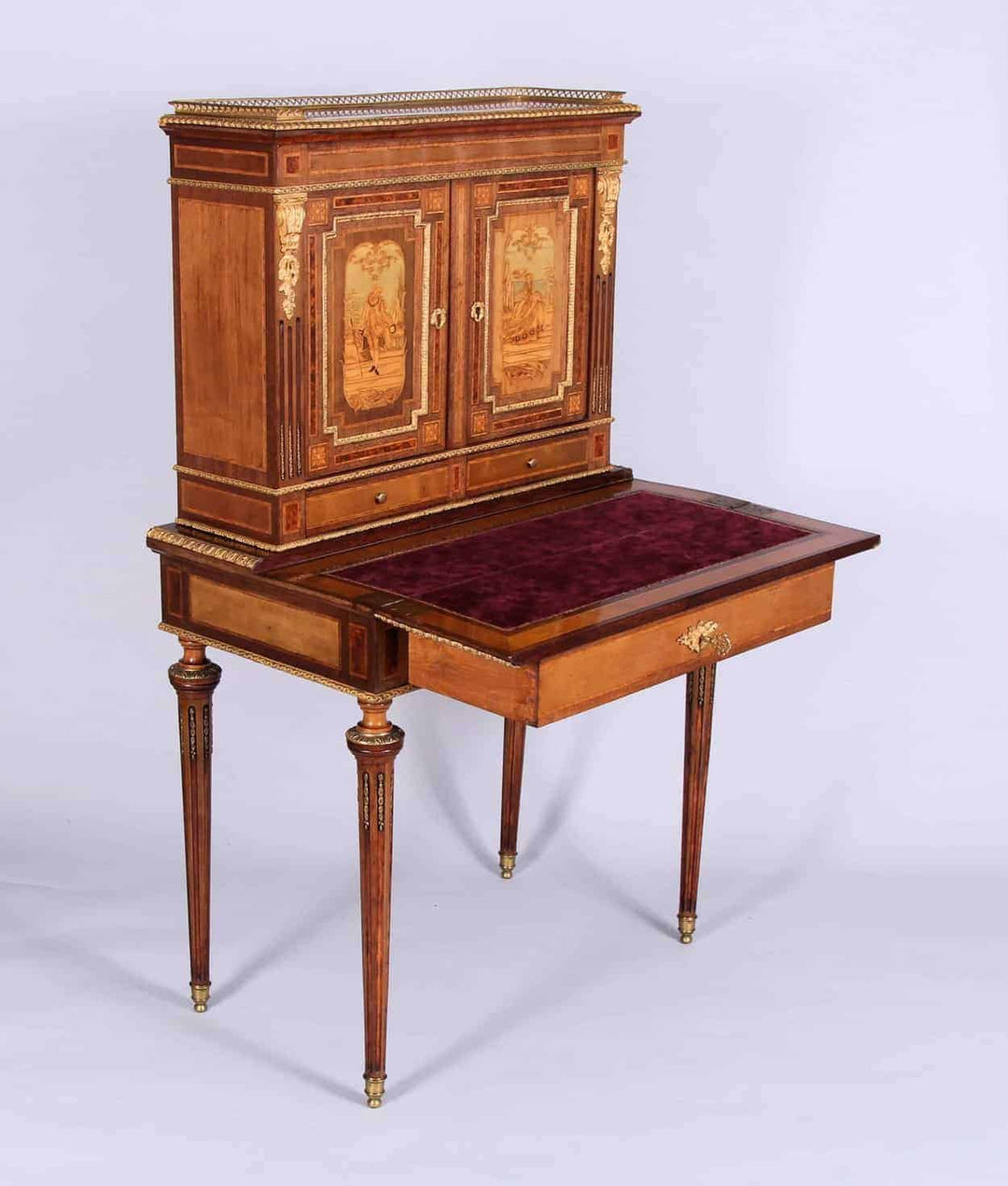 Louis XVI Revival Bonheur Du Jour desk by Diehl with intricate marquetry and ormolu, Collection CK20