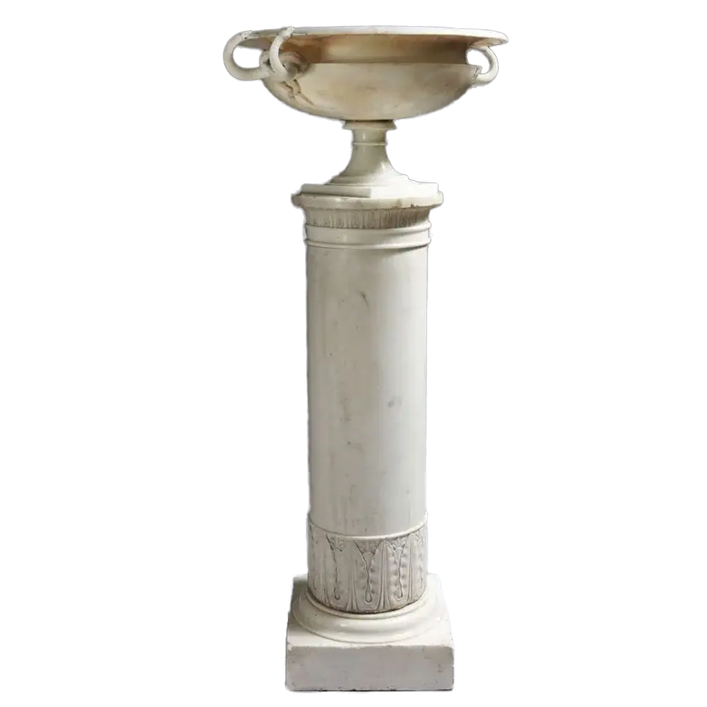 Lorenzo Bartolini Neo-Classical marble tazza with entwined snake handles on a decorative column base.