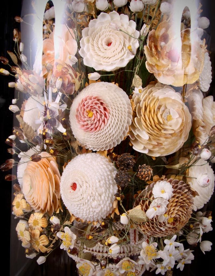 Close-up of intricate George III shellwork vase featuring detailed floral designs by Collection CK20