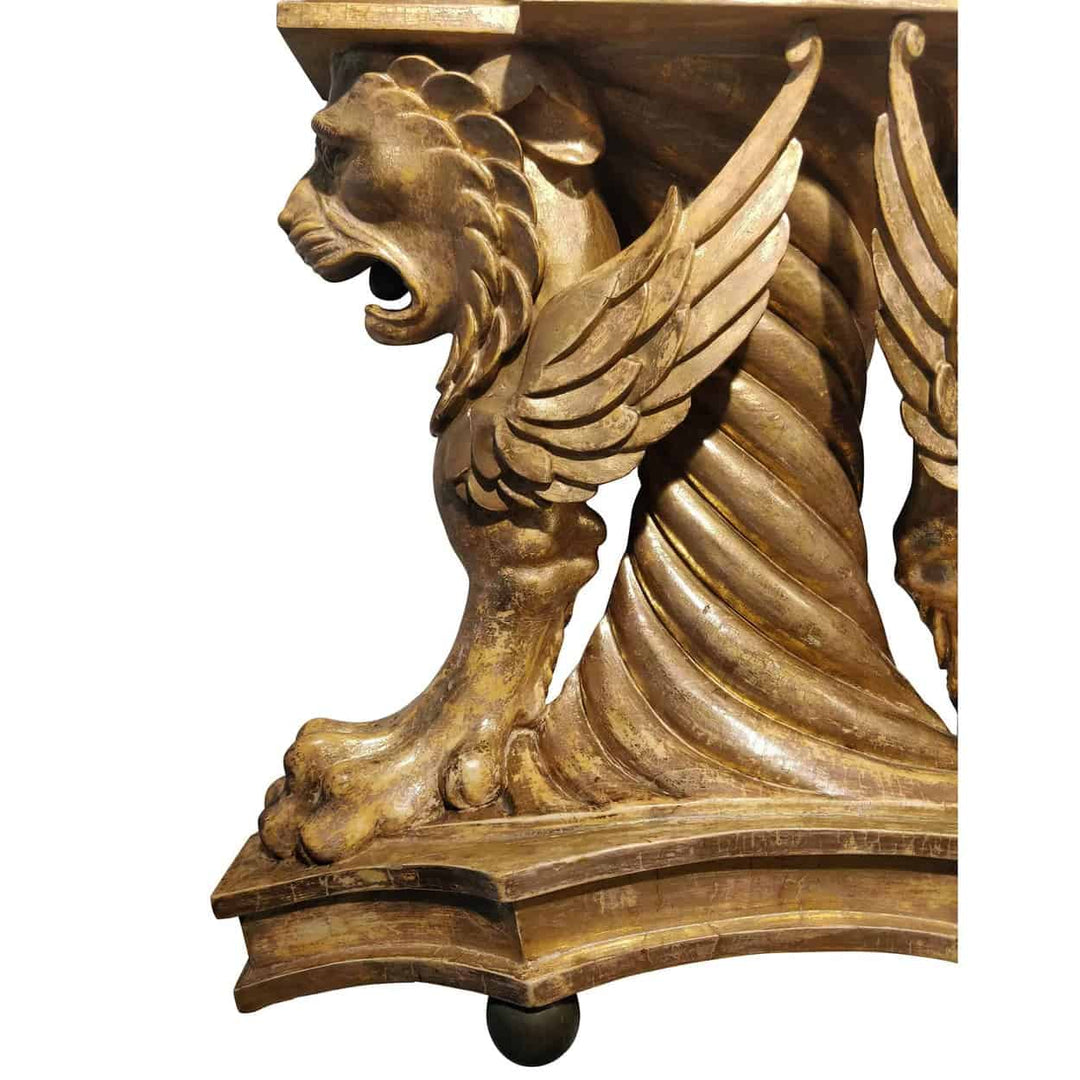 Regency Parcel Gilt Fragment of a Mirror Crest with winged lion carving and original gilded wood finish circa 1810 England.