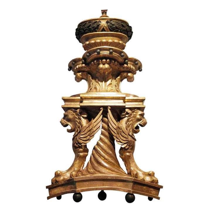 Regency Parcel Gilt Fragment of a Mirror Crest with winged lions and ornate regency feathers, circa 1810 England.