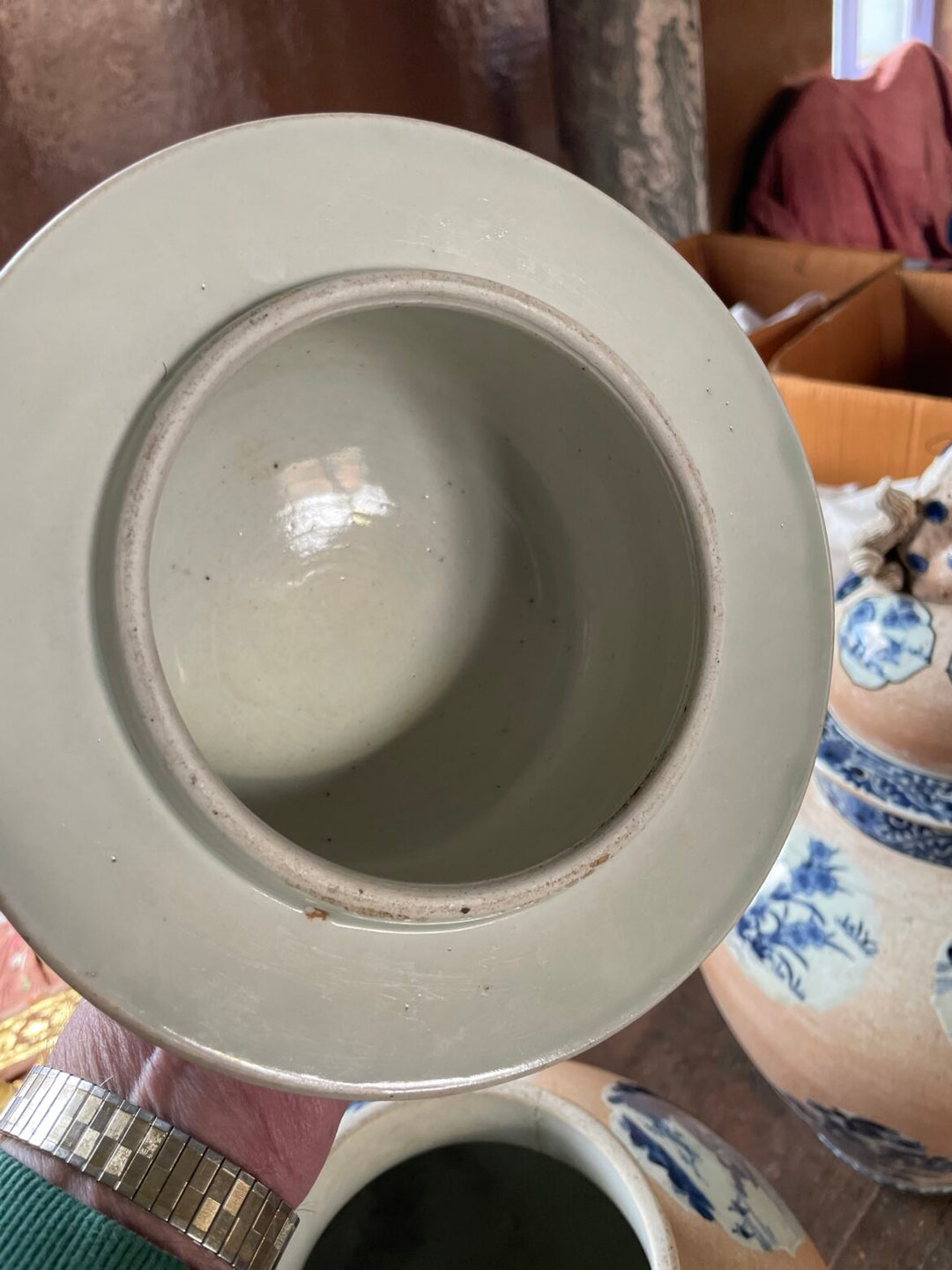 Top view of an early 18th century Arita porcelain vase from Collection EE20 showing smooth interior finish.