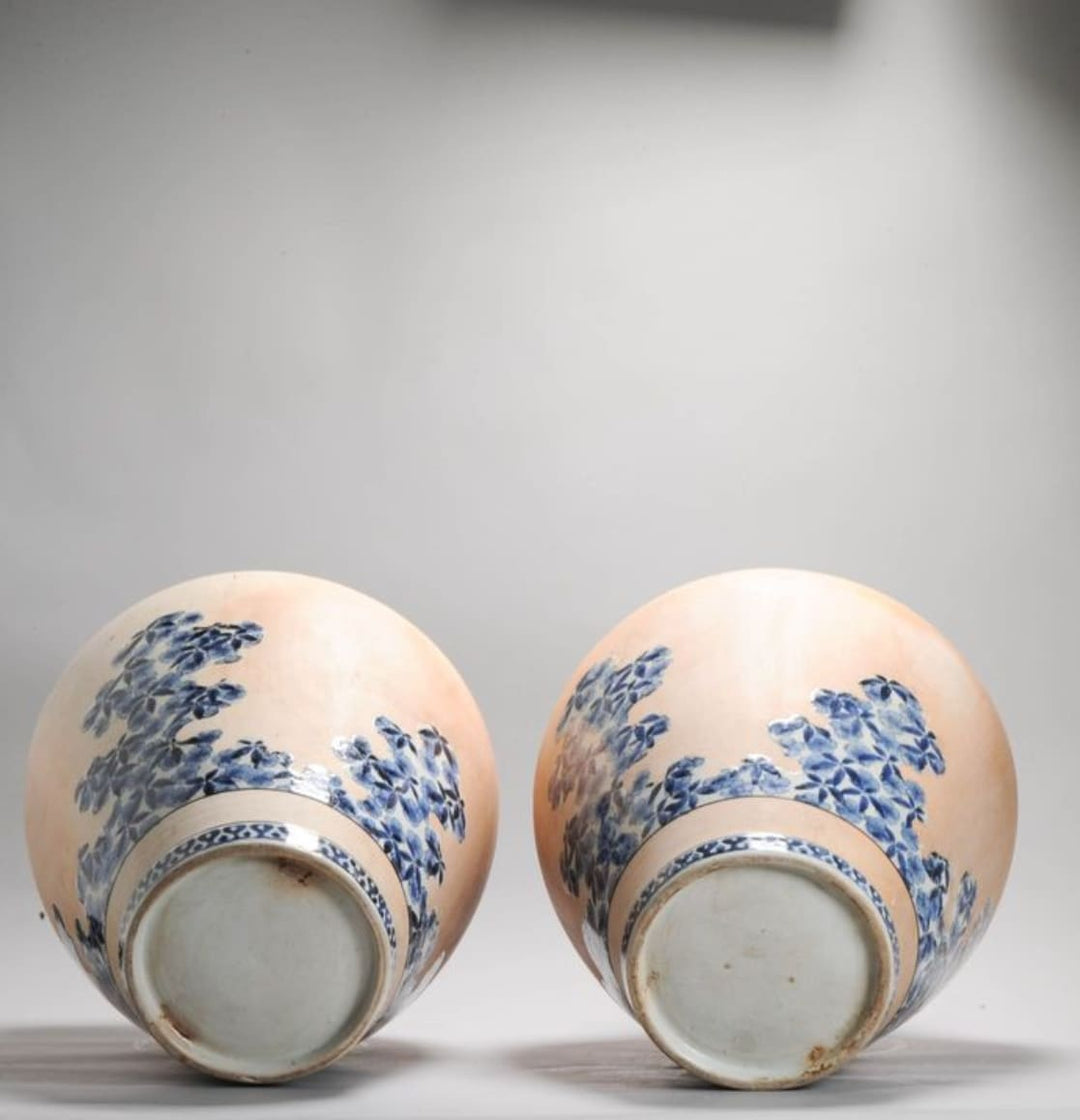Pair of early 18th century Arita porcelain vases with cobalt blue decoration from Collection EE20, unfinished design.