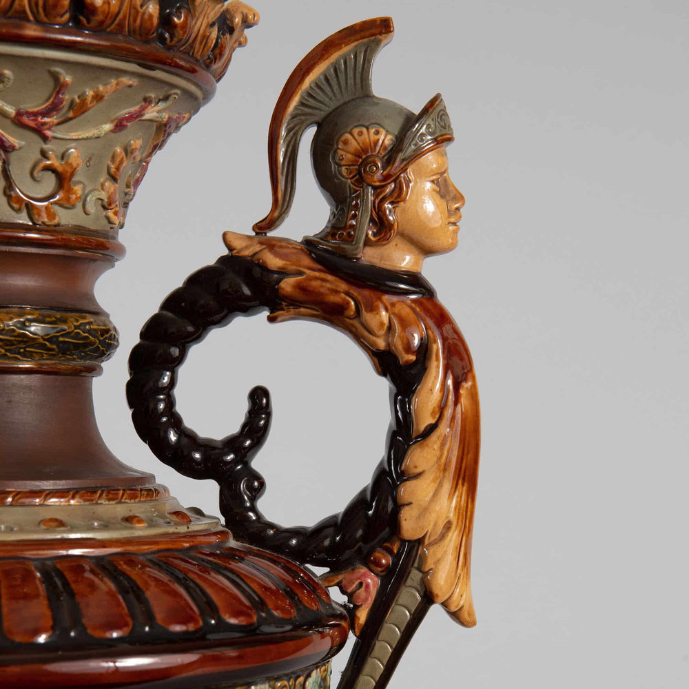 Close-up of a Romantic Bohemian Neo-classical vase handle with detailed classical figure by Collection TH20