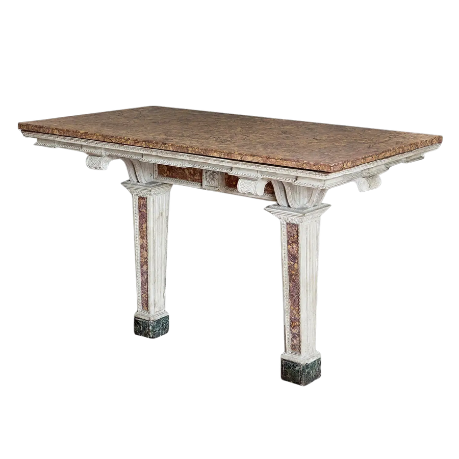 Italian painted and marble console table with brocatelle marble top and neo-classical carvings, Naples circa 1790.