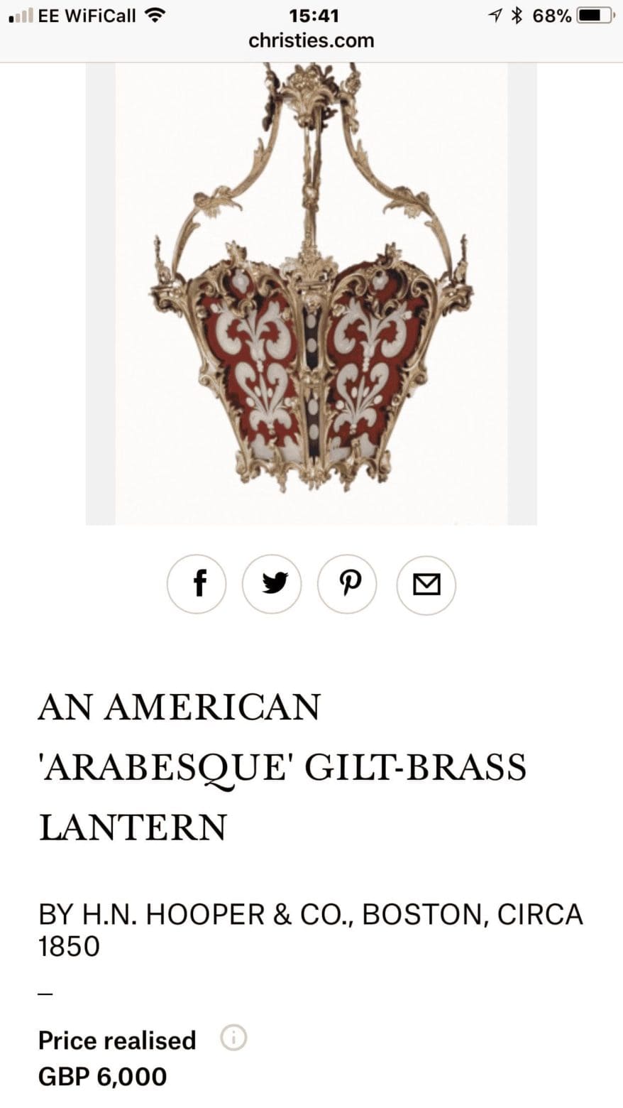 Rococo Revival Brass Lantern by Hooper & Co Boston