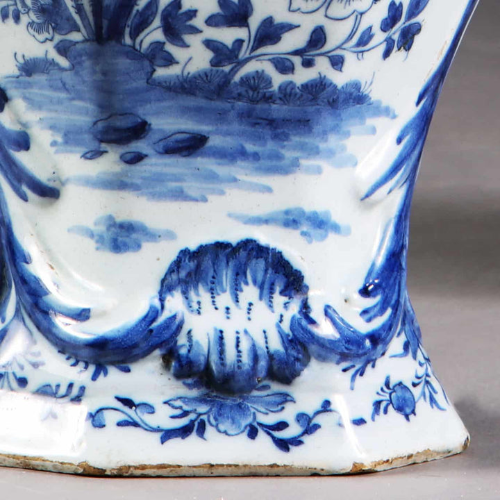Blue and White Delft Vases Mounted as Table Lamps showing detailed blue floral patterns on white ceramic base.