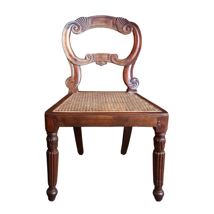 Antique South Indian 19th century wooden side chair with cane seat from Collection EE30, elegant colonial design