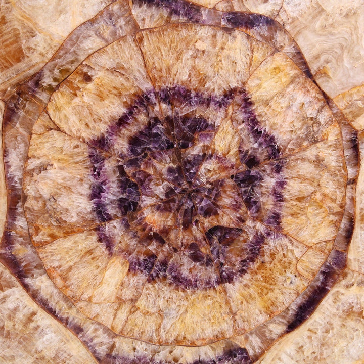 Gilt bronze Blue John Center Table close-up showcasing blue John stone top with radiating spider web pattern and lemon spa bands.