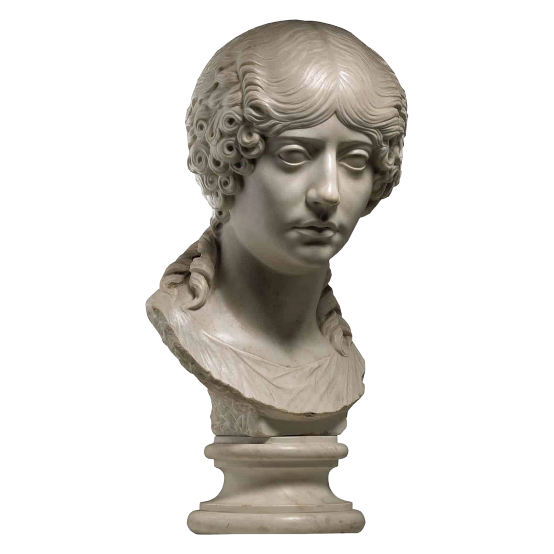 Marble bust portrait of a woman Minatia Polla after the Roman original, Italy circa 1880, 46.5 cm tall sculpture.