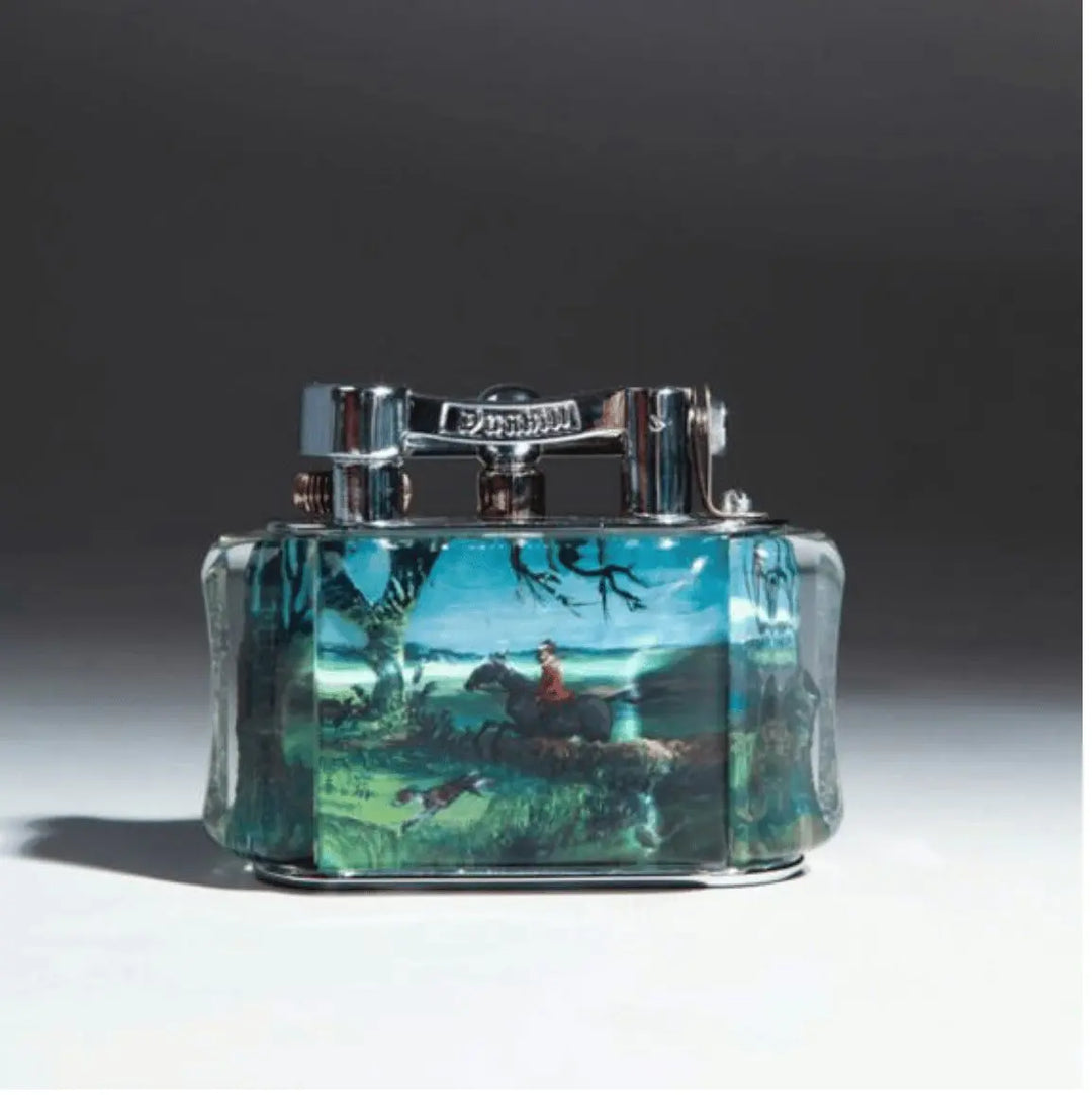 Sold Half Giant Dunhill Fox Hunting Aquarium Table Lighter