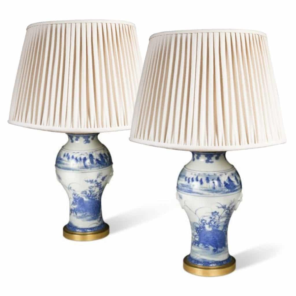 PAIR OF JAPANESE BLUE AND WHITE PORCELAIN VASES MOUNTED AS LAMPS