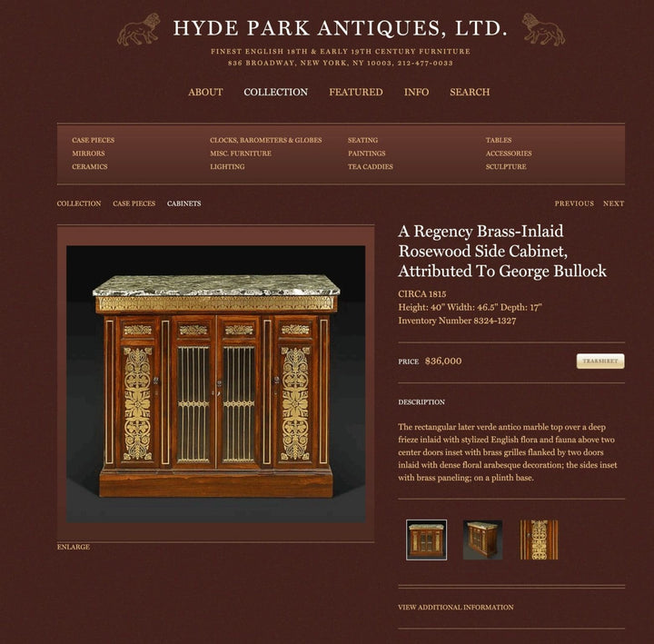 George Bullock Breakfront Rosewood and Brass Inlaid Side Cabinet with glazed doors and floral marquetry panels circa 1810