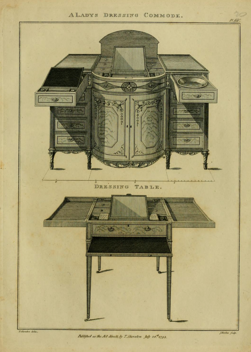 Antique engraving of George III dressing table with folding lid and compartments by Collection NE10