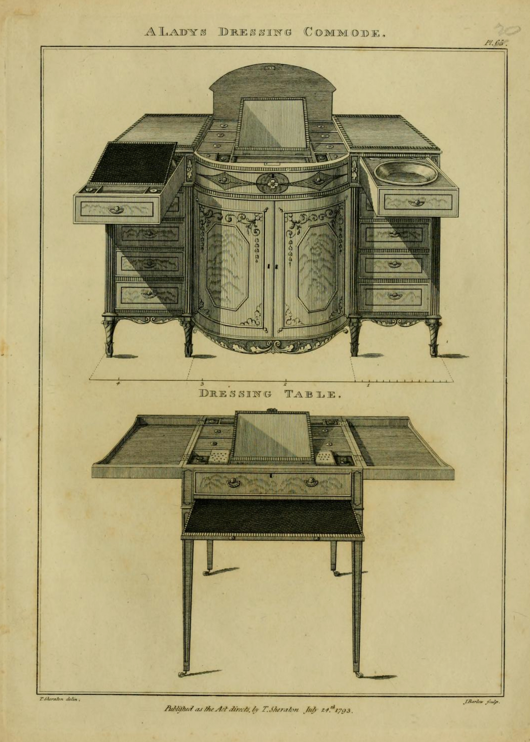 Antique engraving of George III dressing table with folding lid and compartments by Collection NE10