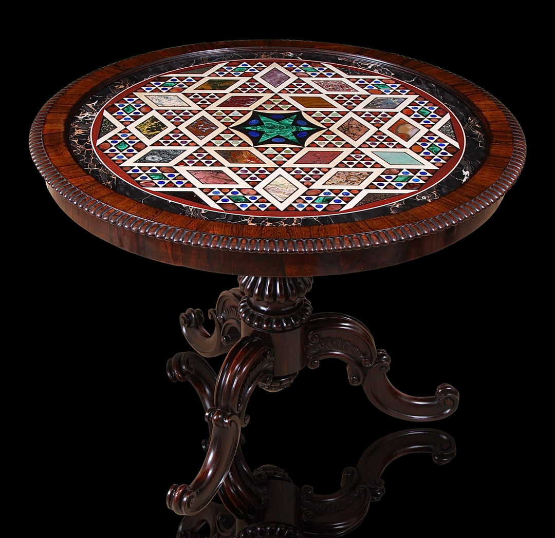 Specimen Marble and Rosewood Centre Table with intricate hardstone top and carved rosewood base circa 1815.