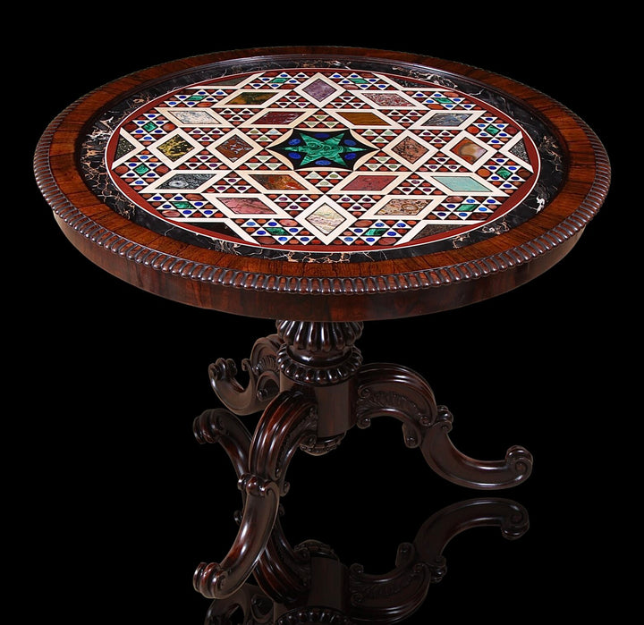 Specimen Marble and Rosewood Centre Table with intricate hardstone top and carved rosewood base circa 1815.