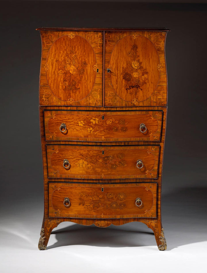 Ince & Mayhew satinwood marquetry cabinet on chest, elegant George III design, Collection CK20 refined craftsmanship
