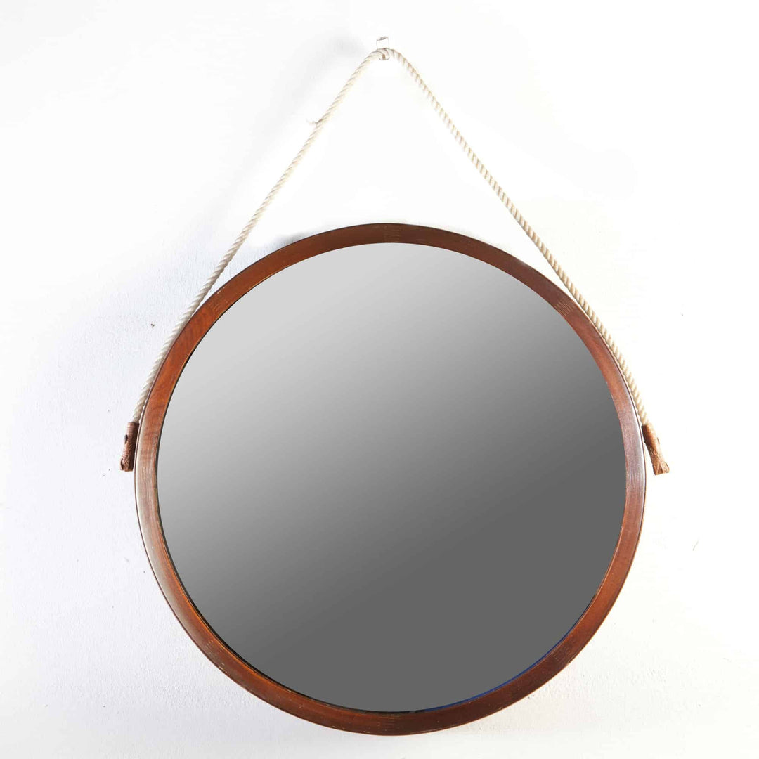 Italian 1970S Circular Wooden Mirror