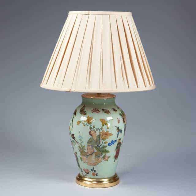 Green Decalcomania Chinoiserie Vase Antique Table Lamp
