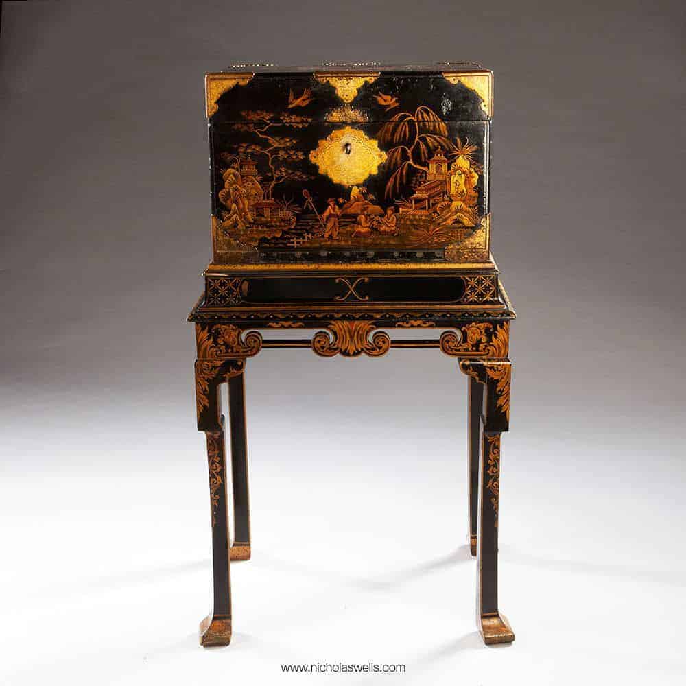A Japanned Lacquer Cabinet On Stand