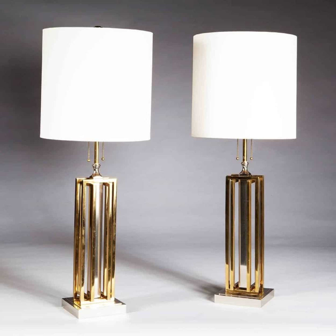 Pair Of Mid-Century Chrome and Brass Table Lamps by Willy Daro