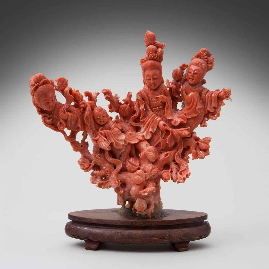 A Superb Chinese Carved Pink Coral Group
