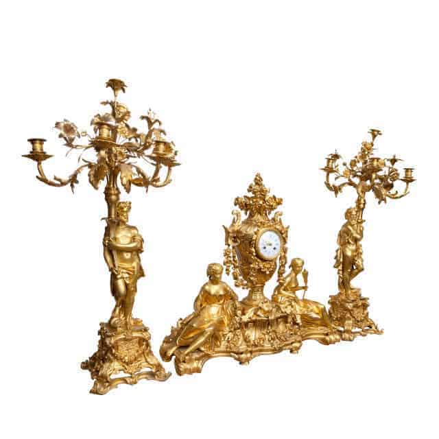 Three Piece Clock Garniture By Raingo Freres, Paris