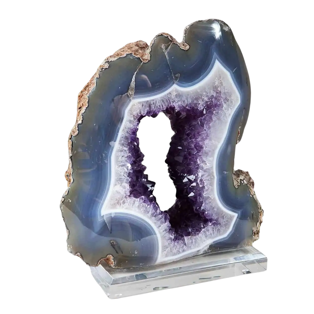 Rare Blue Agate Geode Amethyst Specimen