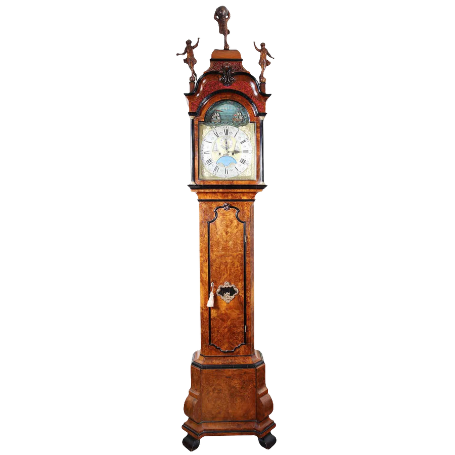 Mid 18th century Dutch longcase clock by Pietre and Jan Morjin, rich burr-walnut, from Nicholas Wells Antiques