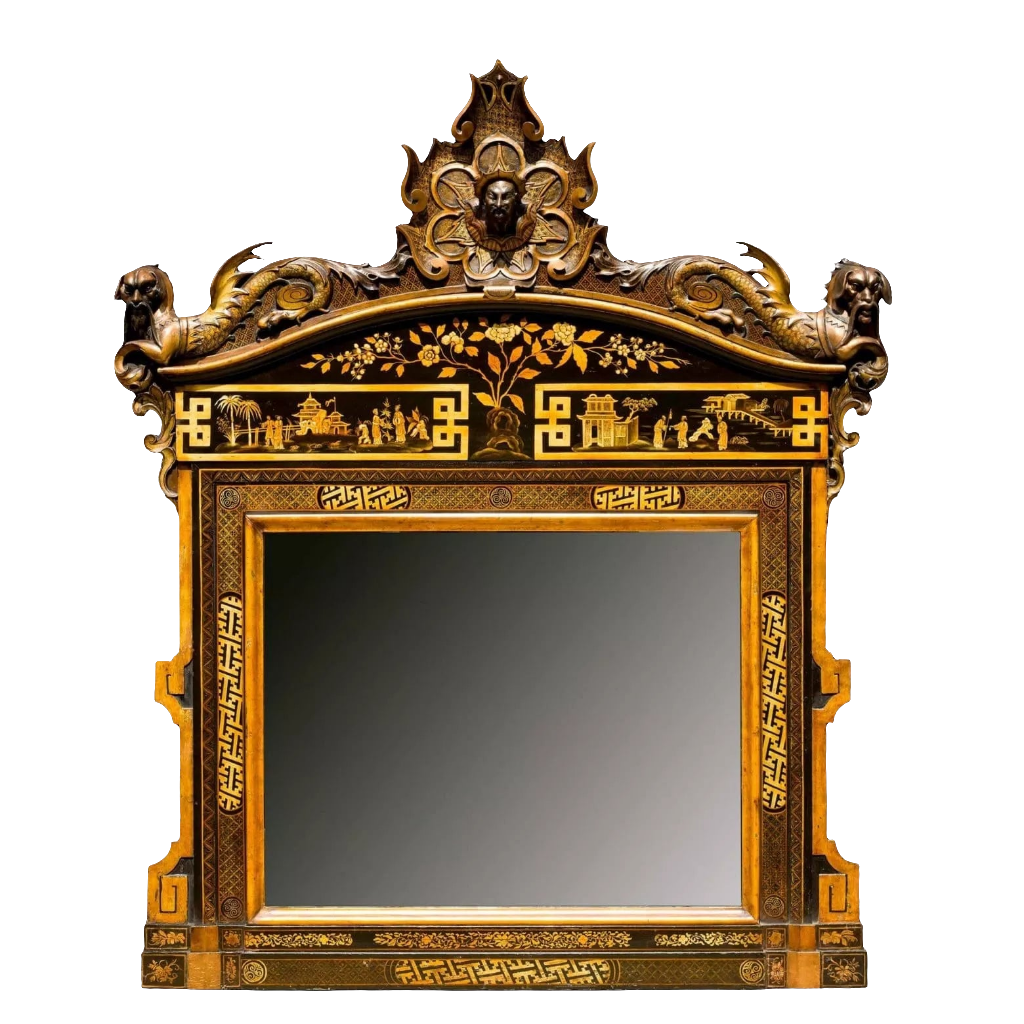 姫鏡台　前黒柿　vintage mirror 組み立て式　民藝 Chinoiserie Black Japanned Overmantel Mirror Discovery – Nicholas