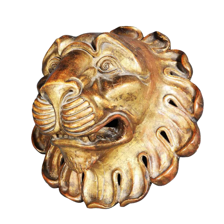 Carved Giltwood Lions Mask