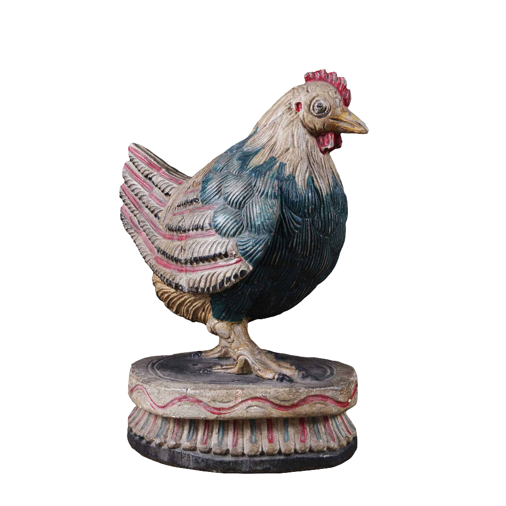 Rajasthani Carved Wood Polychrome Chicken