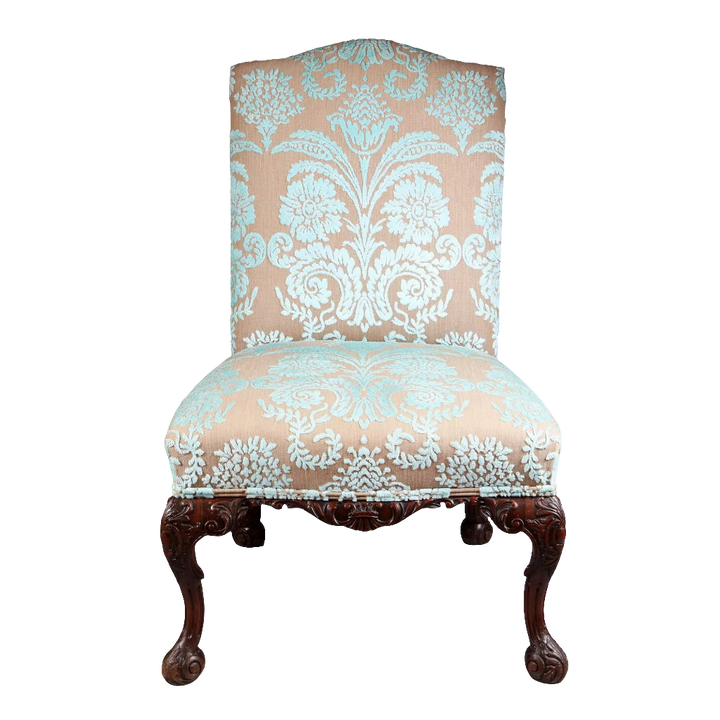 Mahogany side chair with embroidered upholstery and carved legs, elegant George II style by Collection CK20.