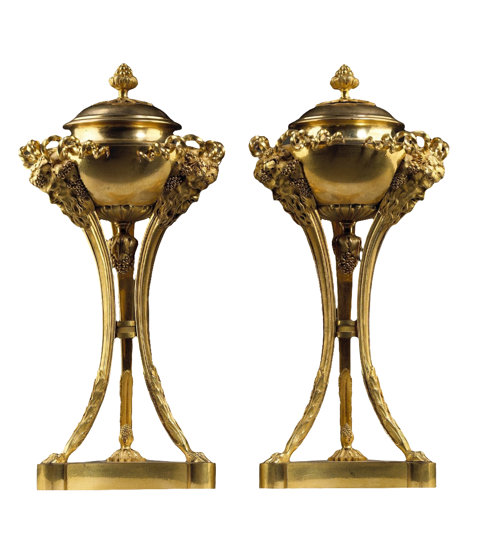 Pair of Louis XVI gilt bronze cassolettes with berry finials by Nicholas Wells Antiques, France circa 1780.