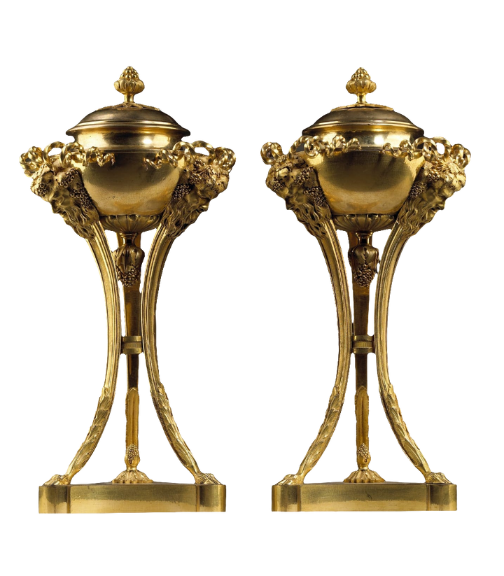 Pair of Louis XVI gilt bronze cassolettes with berry finials by Nicholas Wells Antiques, France circa 1780.