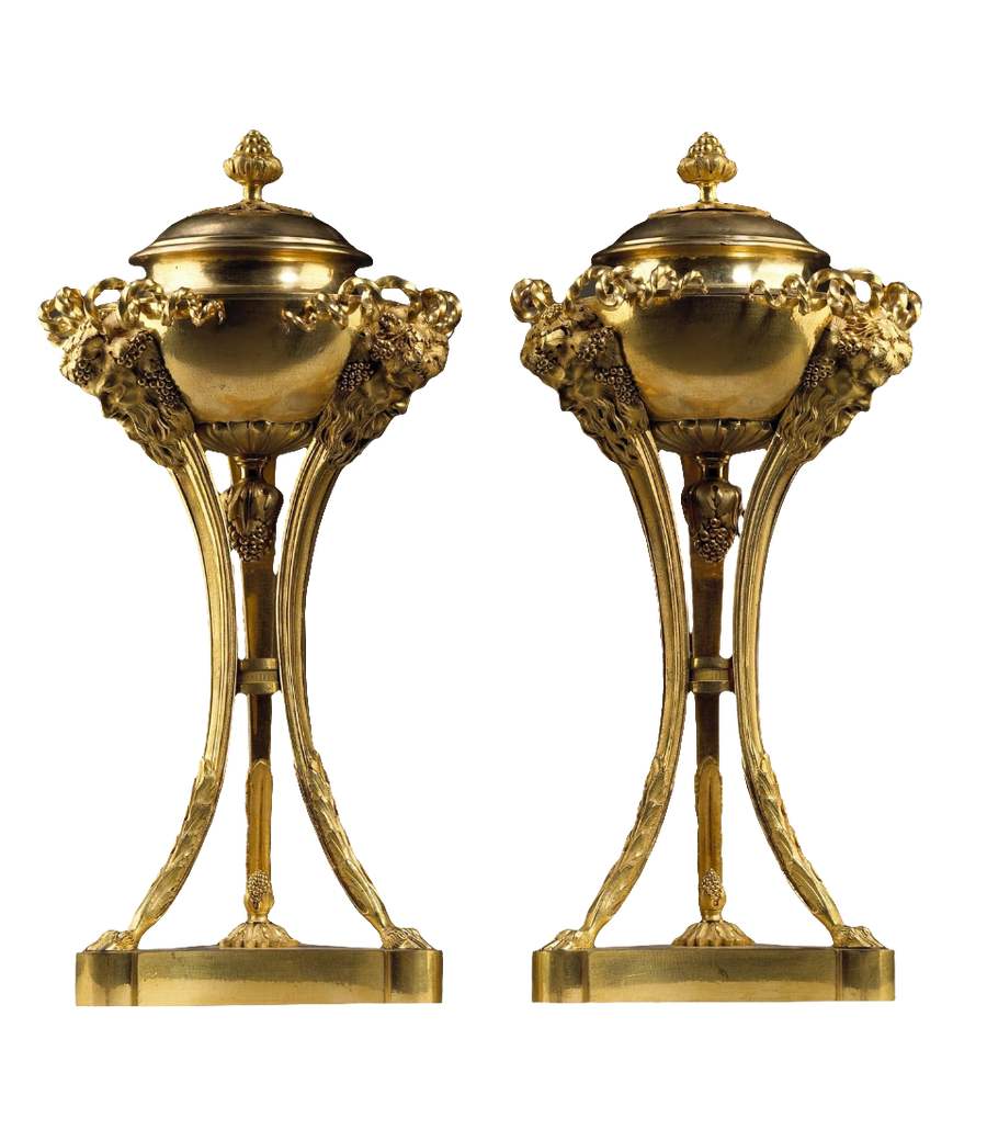 Pair of Louis XVI gilt bronze cassolettes with berry finials by Nicholas Wells Antiques, France circa 1780.