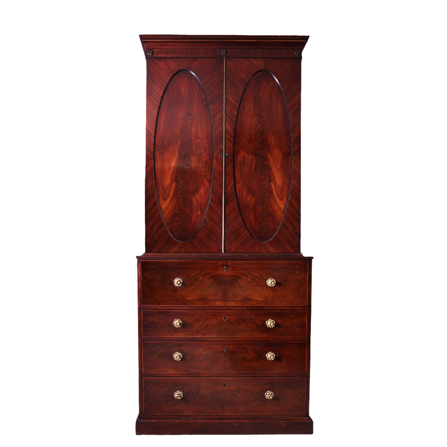 Narrow George III Hepplewhite Secretaire Bookcase by Nicholas Wells Antiques with rich wood and elegant design