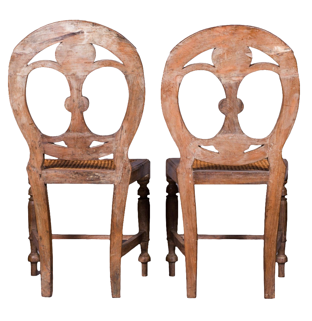 Set of six 19th century Goan side chairs with pierced oval backs and cane seats by Nicholas Wells Antiques