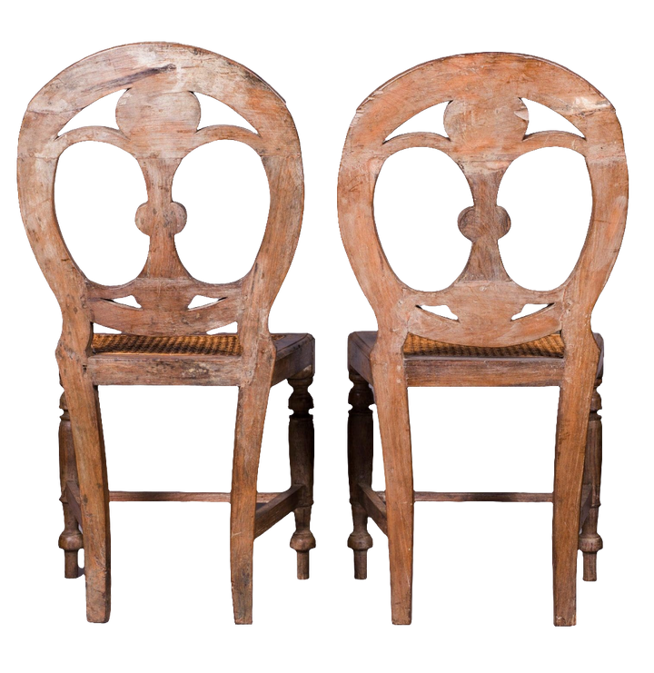 Set of six 19th century Goan side chairs with pierced oval backs and cane seats by Nicholas Wells Antiques