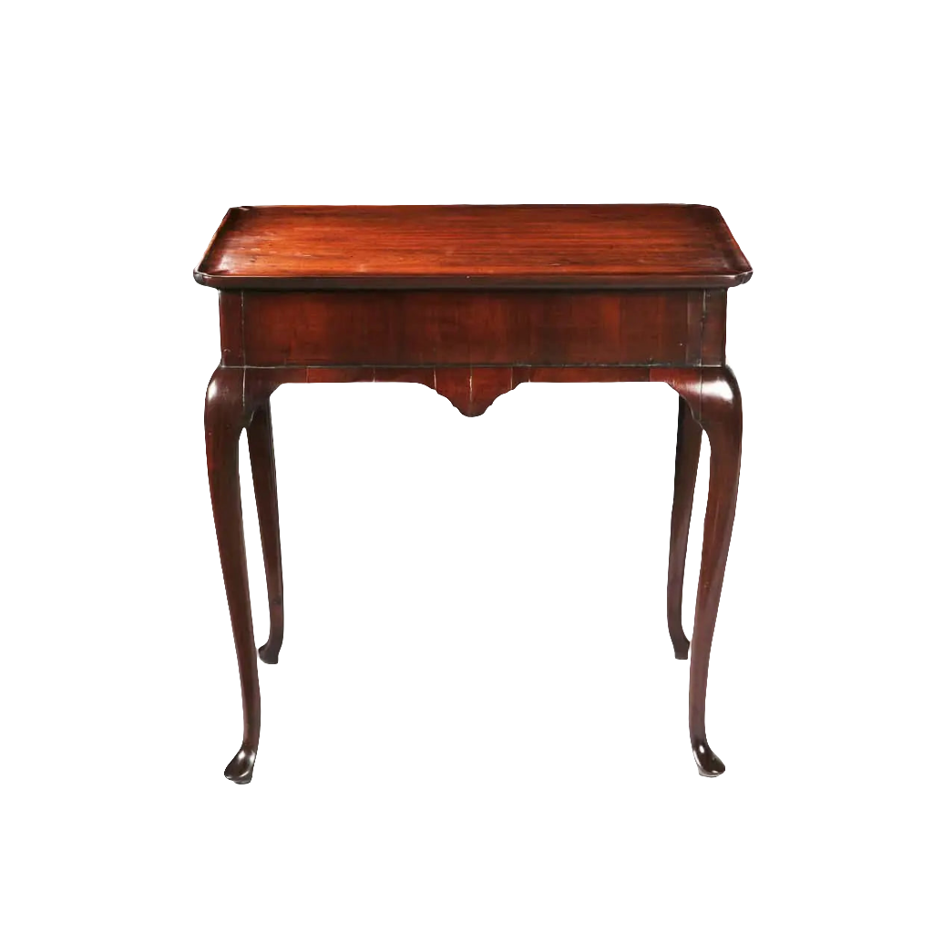 Early 18th Century George I Mahogany Silver Table with tray top, drawer, slender cabriole legs, and pad feet circa 1720 England.
