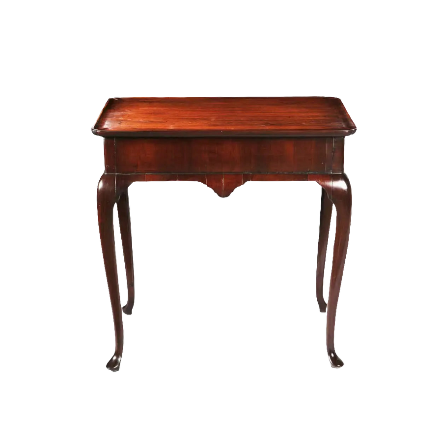 Early 18th Century George I Mahogany Silver Table with tray top, drawer, slender cabriole legs, and pad feet circa 1720 England.